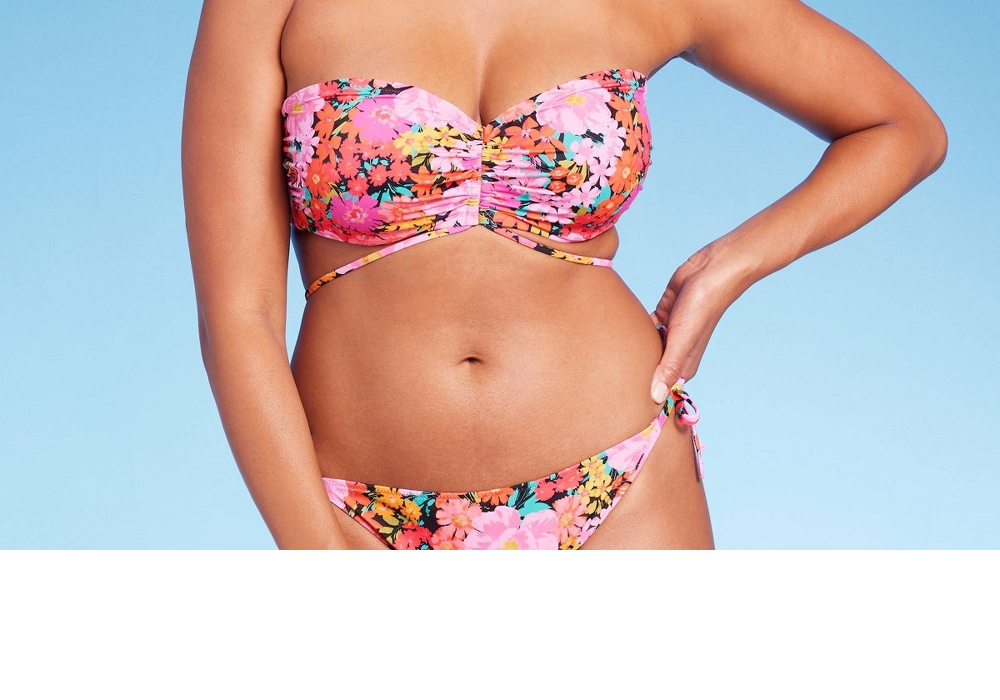 Shade & Shore Women's Strappy Bandeau Bikini Top Multi Floral Print Size 38DD