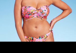 Shade & Shore Women's Strappy Bandeau Bikini Top Multi Floral Print Size 38DD