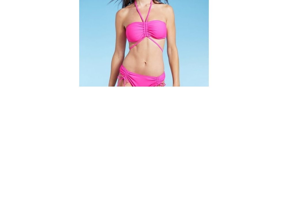 Shade & Shore Women's Strappy Halter Bandeau Bikini Top Pink Size S