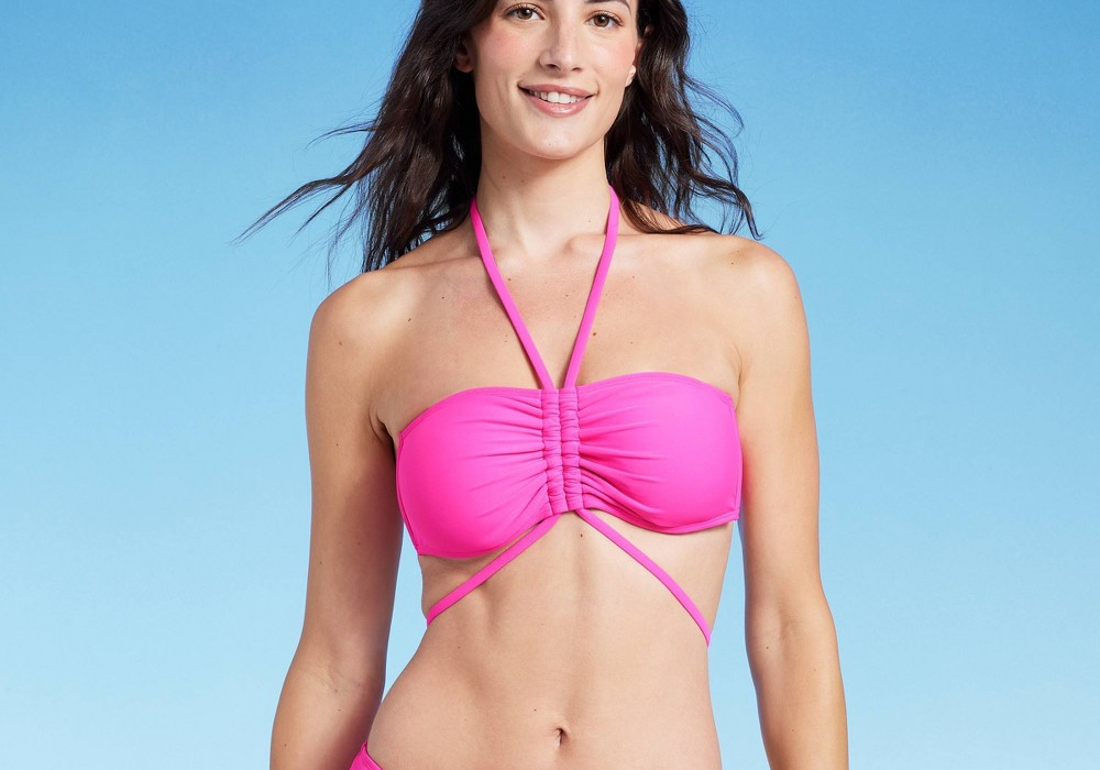 Shade & Shore Women's Strappy Halter Bandeau Bikini Top Pink Size S