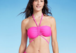 Shade & Shore Women's Strappy Halter Bandeau Bikini Top Pink Size S
