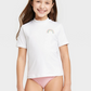 Cat & Jack Girls' Short Sleeve Rainbow Rash Guard Top White L
