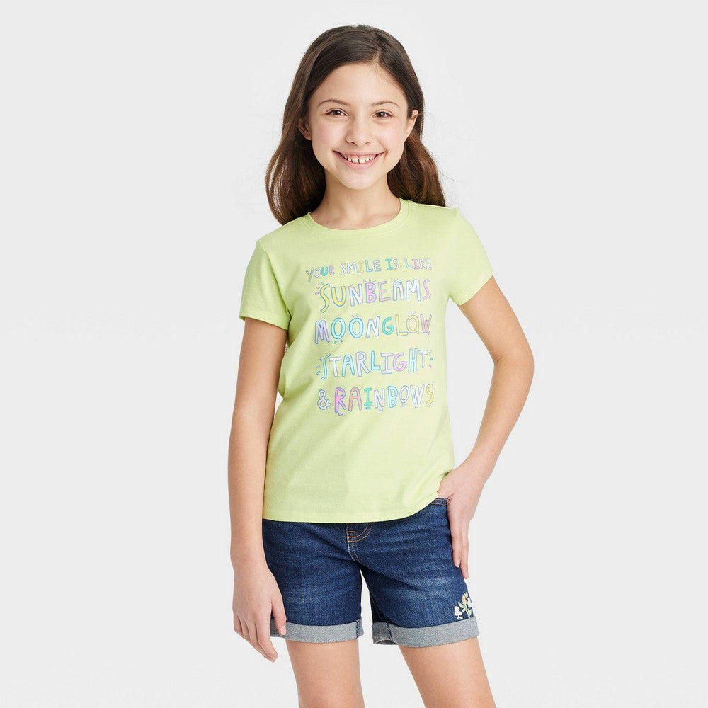 Cat & Jack Girls' Short Sleeve 'Sunbeams' Graphic T-Shirt Lime Yellow Size L