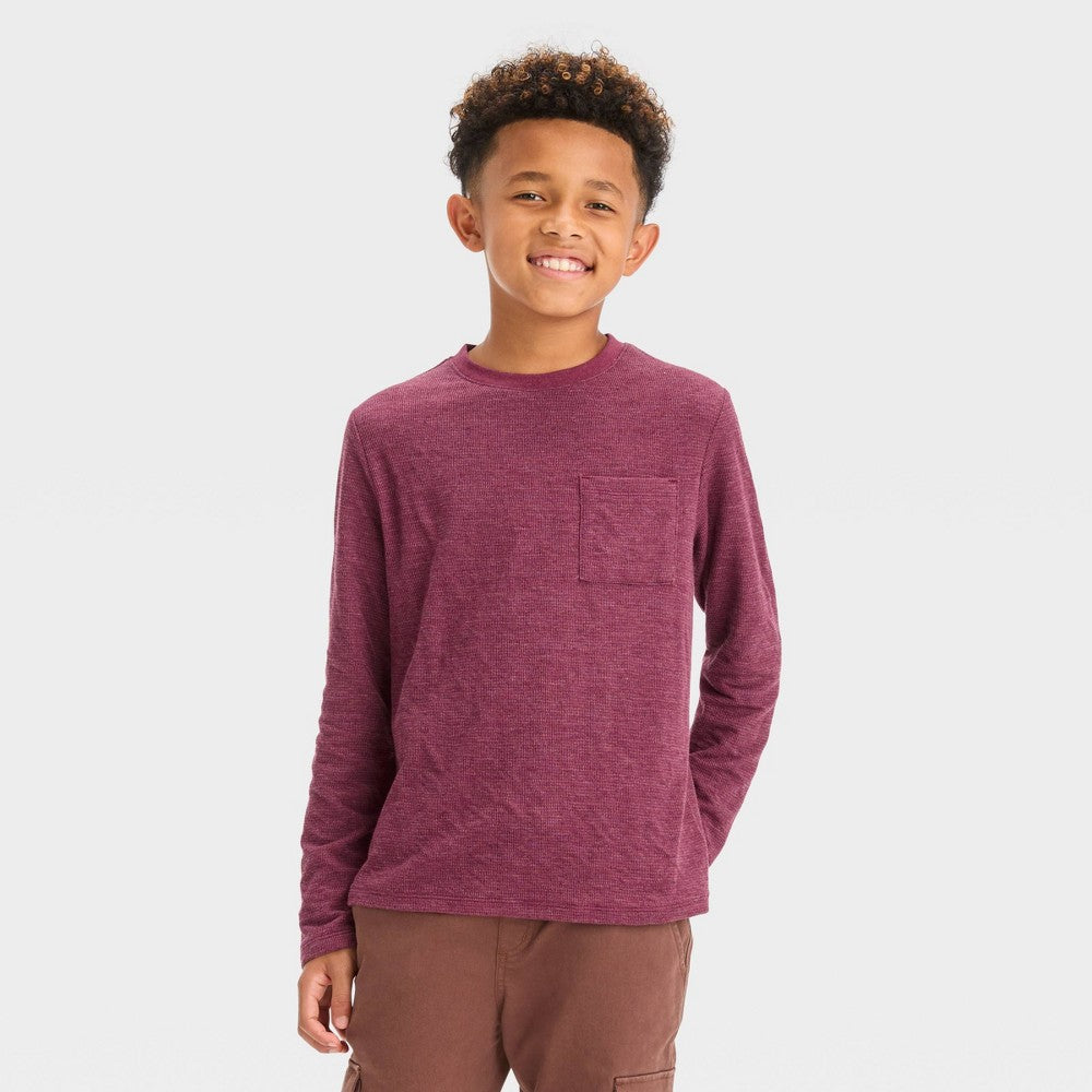 Boys' Long Sleeve Textured Raglan T-Shirt - Cat & Jack™ Burgundy XL Husky