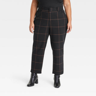 Ava & Viv Women's High-Rise Ankle Tapered Pants Black Plaid Size 22
