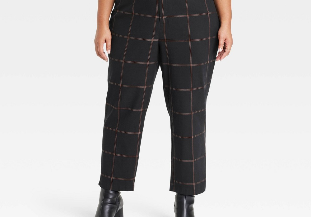 Ava & Viv Women's High-Rise Ankle Tapered Pants Black Plaid Size 22