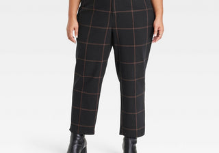 Ava & Viv Women's High-Rise Ankle Tapered Pants Black Plaid Size 22