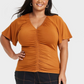 Ava & Viv Women's Flutter Short Sleeve Cinched Knit Top Bronze Size 2X