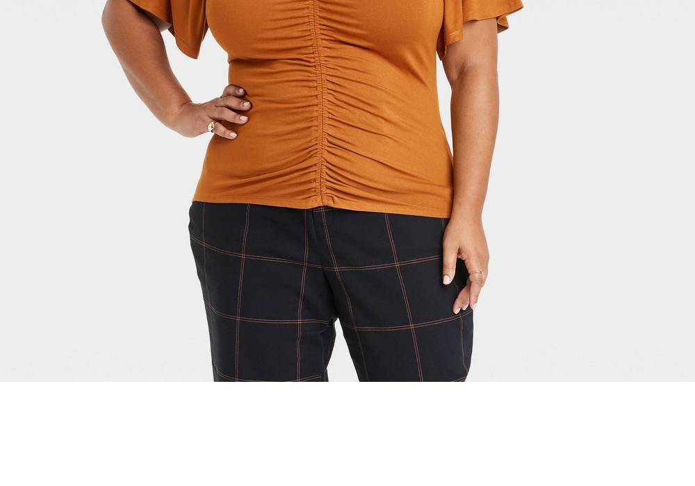 Ava & Viv Women's Flutter Short Sleeve Cinched Knit Top Bronze Size 2X