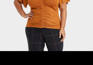 Ava & Viv Women's Flutter Short Sleeve Cinched Knit Top Bronze Size 2X