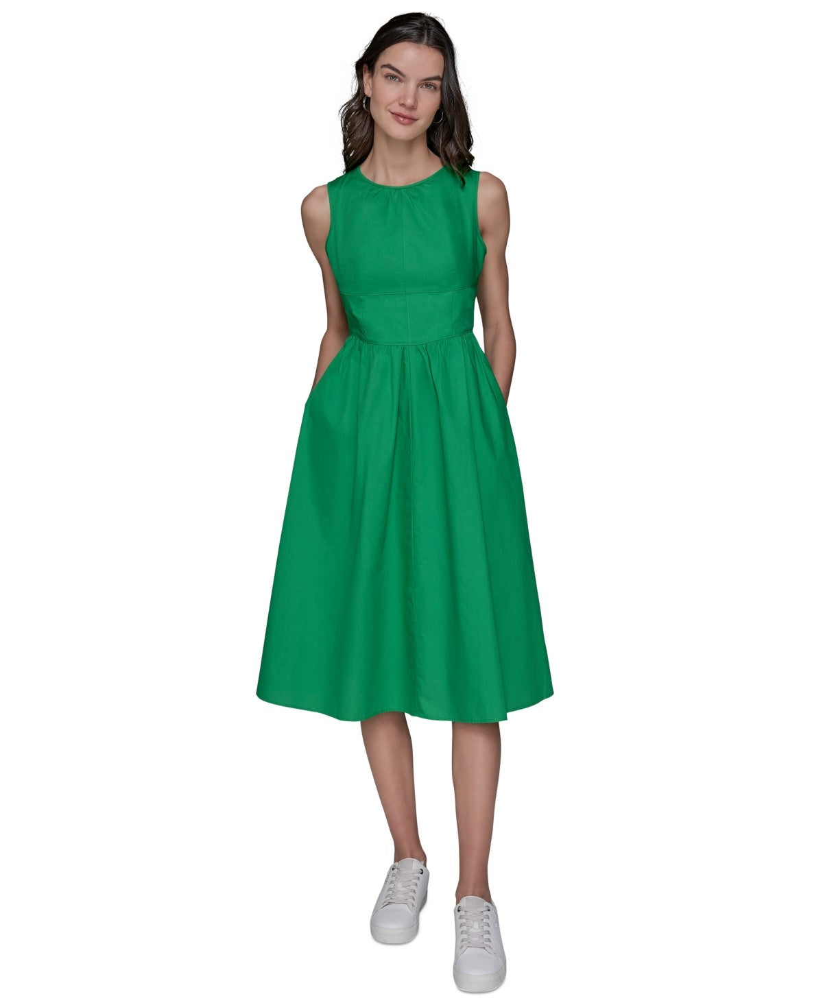 Karl Lagerfeld Paris Petite Cotton Bow Back A Line Dress Flore Green