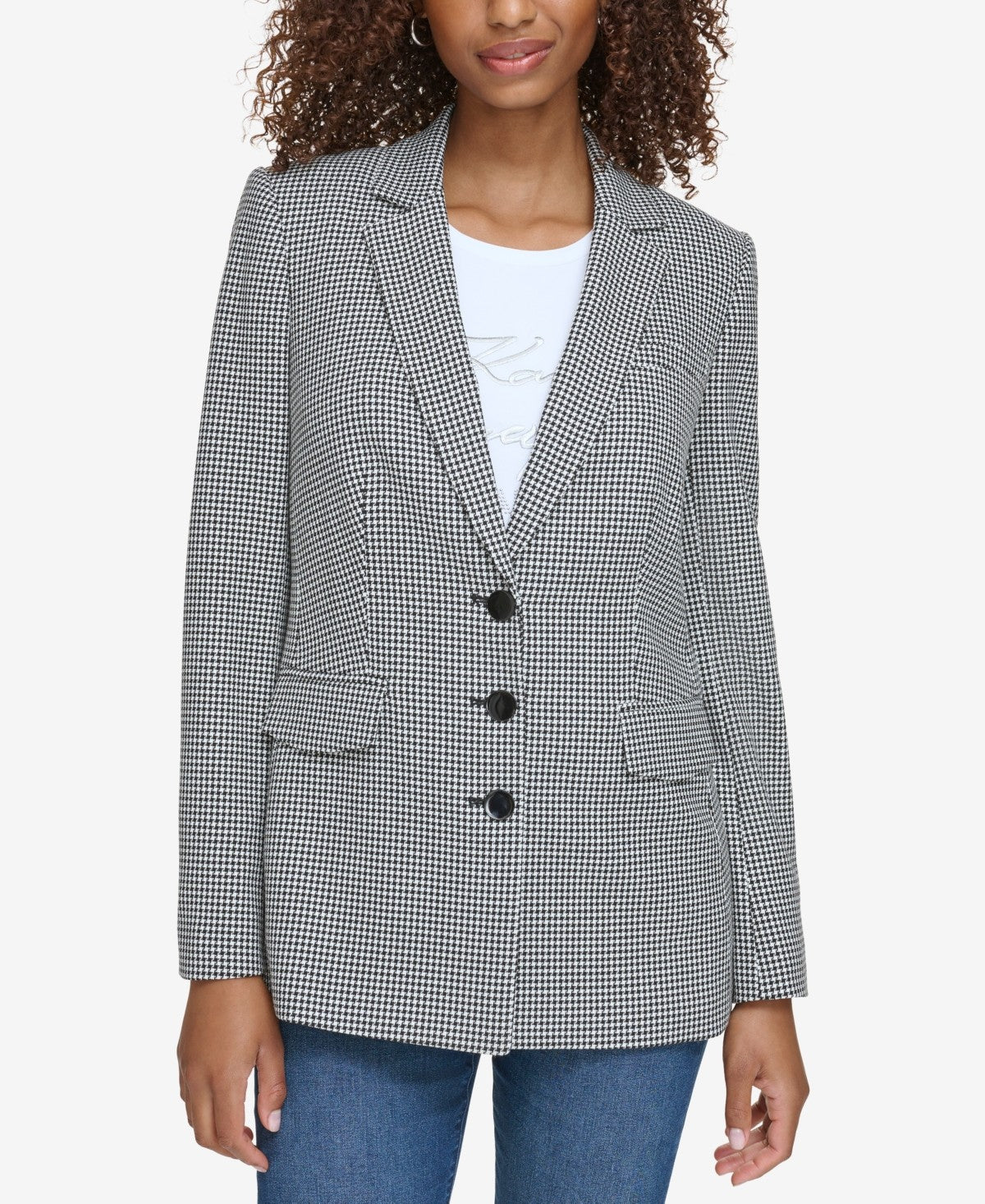 Karl Lagerfeld Paris Petite Houndstooth Check Blazer