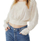 Free People Women's Lucky Me Embroidered Lace Trim Top Brown Size Medium