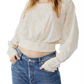Free People Women's Lucky Me Embroidered Lace Trim Top Brown Size Medium