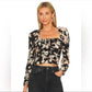Free People Women's Hilary Print Keyhole Neck Top Black Size Medium
