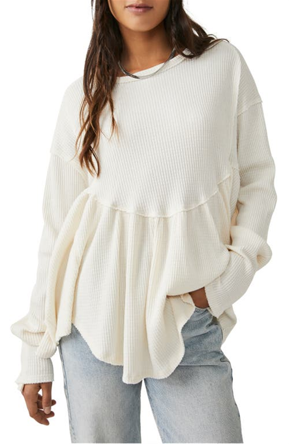 Free People Women's Long Sleeve Thermal Top White Size Medium