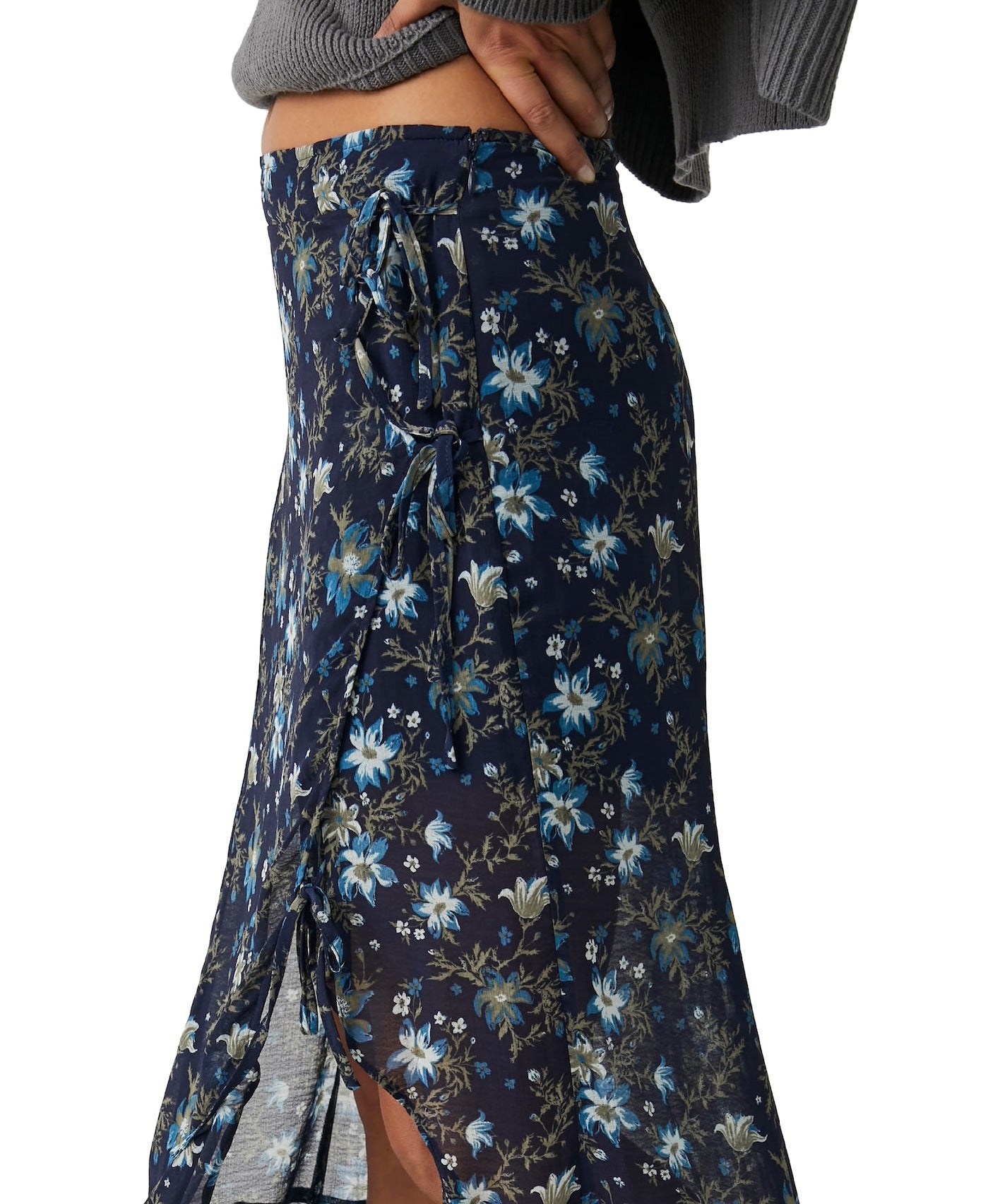 Free People Women's Edge Floral Side Tie Maxi Skirt Blue Size 2