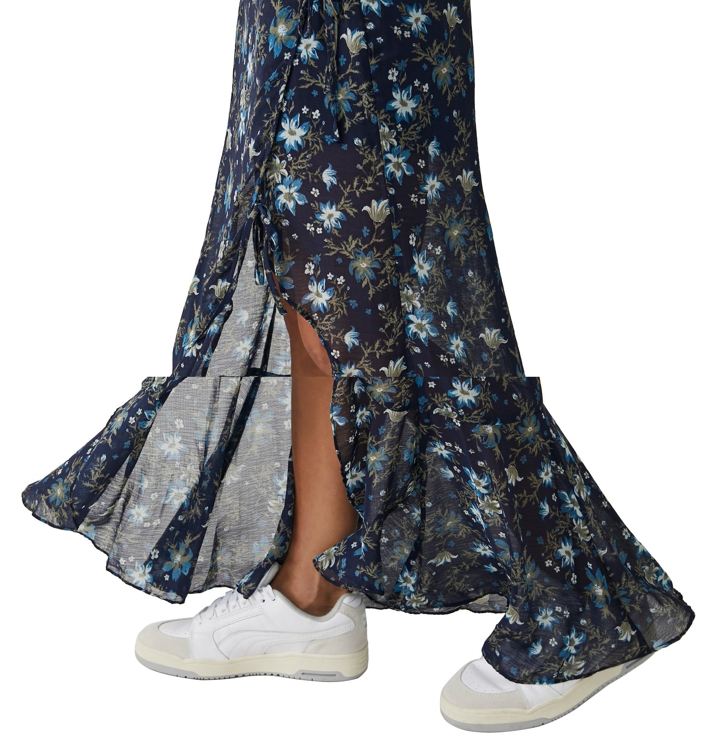 Free People Women's Edge Floral Side Tie Maxi Skirt Blue Size 2