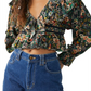 Free People Women's Rudi Printed Ruffle Crop Blouse Black Size Large