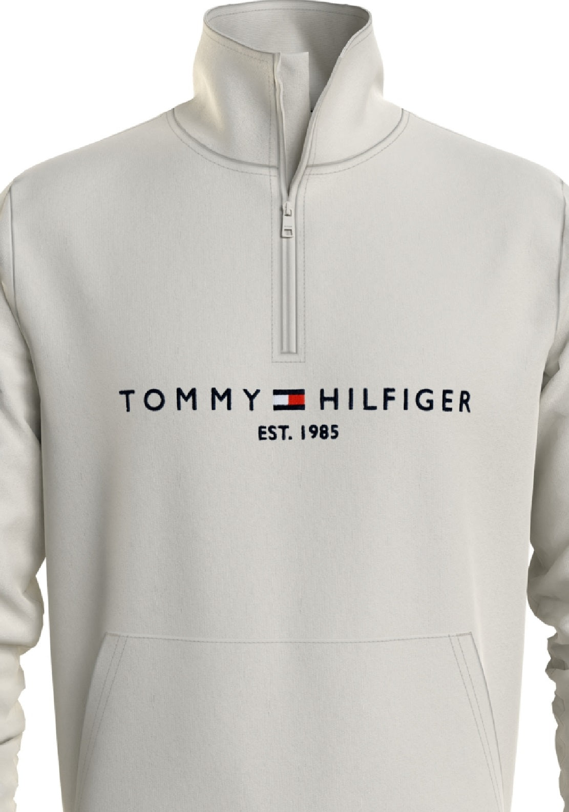 Tommy Hilfiger Men's Logo Mock Neck Sweatshirt White Size Large