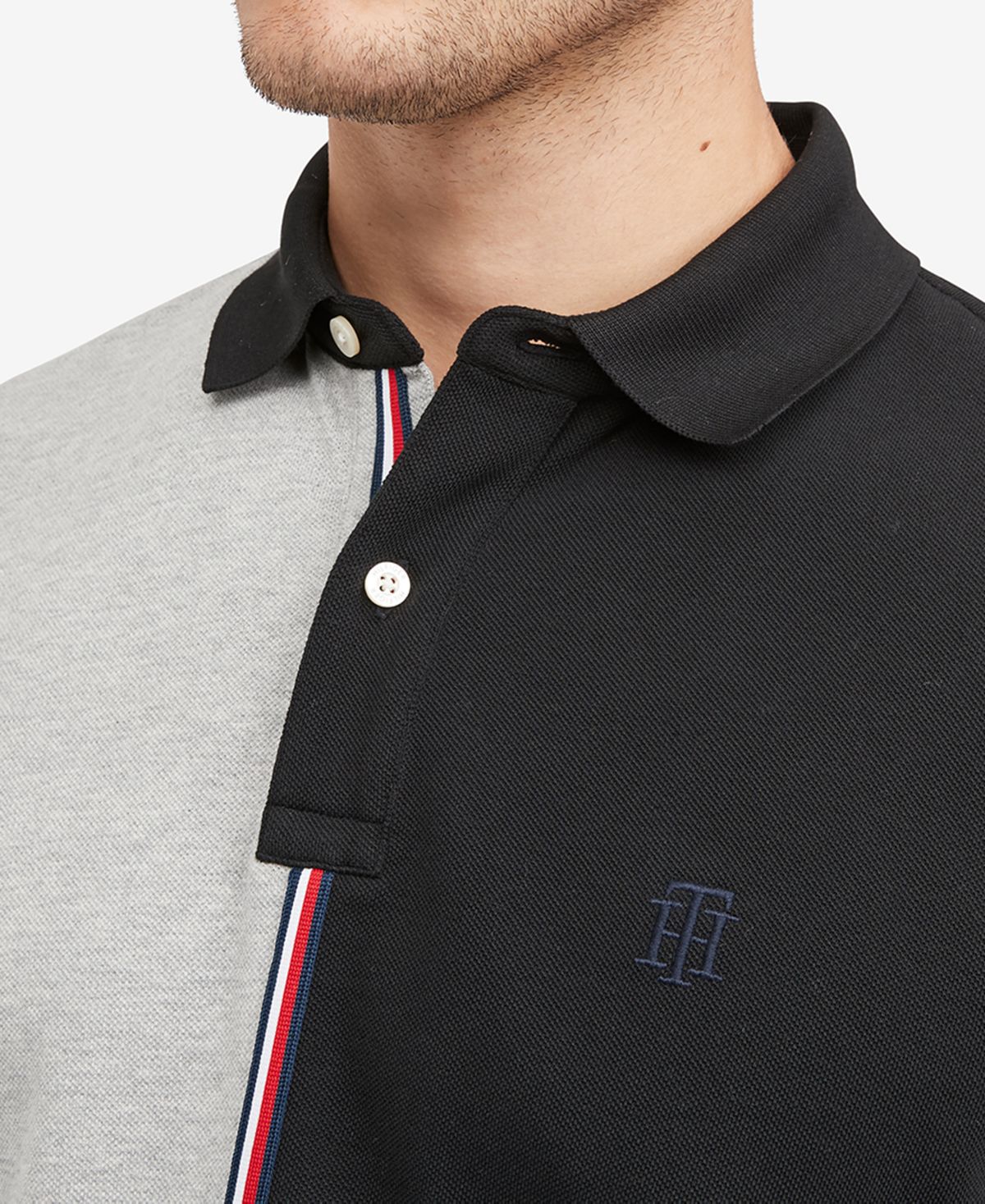 Tommy Hilfiger Men's Global Stripe Regular Fit Short Sleeve Polo Shirt Gray Size Large