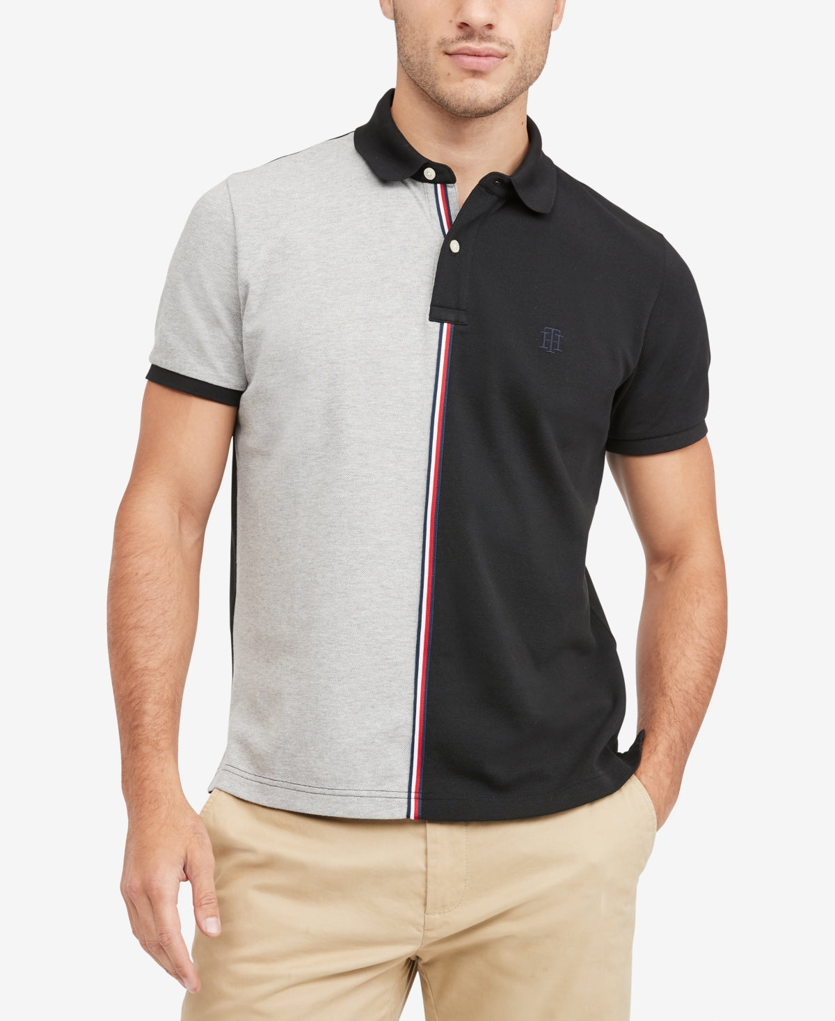 Tommy Hilfiger Men's Global Stripe Regular Fit Short Sleeve Polo Shirt Gray Size Large