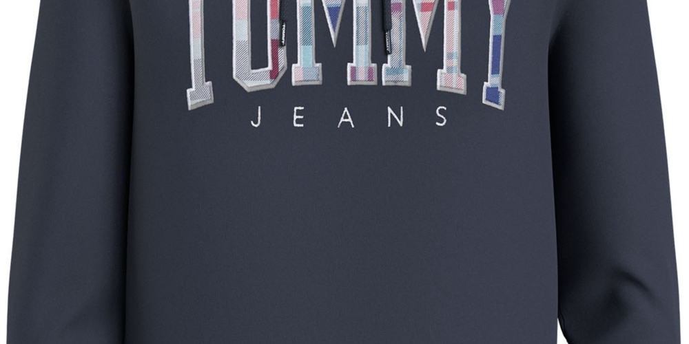 Tommy Hilfiger Men's Regular Fit Tartan Logo Hooded Sweatshirt Blue Size X-Small