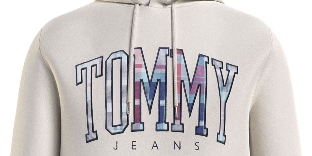 Tommy Hilfiger Women's Regular Fit Tartan Logo Hooded Sweatshirt White Size XX-Large