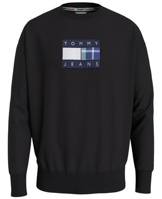 Tommy Hilfiger Men's Relaxed Fit Tartan Logo Crewneck Sweatshirt Black Size Medium