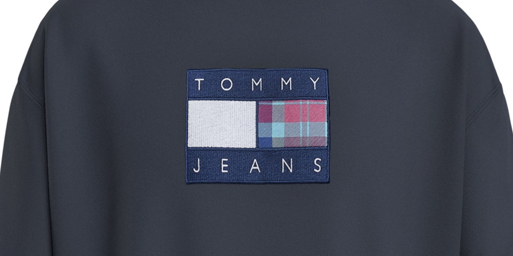 Tommy Hilfiger Men's Relaxed Fit Tartan Logo Crewneck Sweatshirt Blue Size Medium