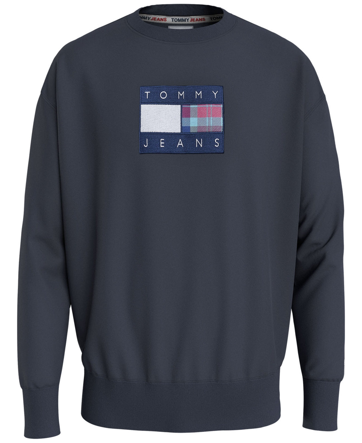 Tommy Hilfiger Men's Relaxed Fit Tartan Logo Crewneck Sweatshirt Blue Size X-Large