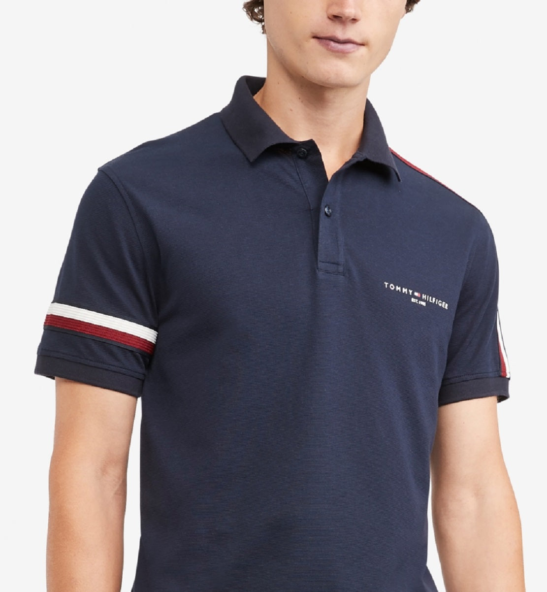 Tommy Hilfiger Men's Global Stripe Regular Fit Short Sleeve Polo Shirt Brown Size Medium