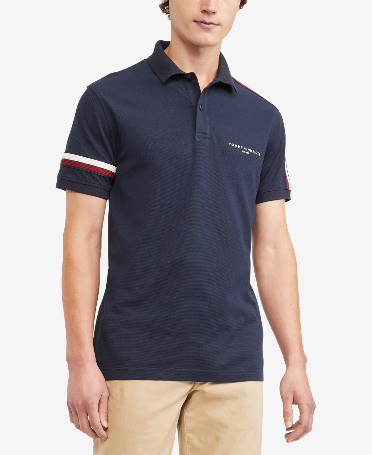 Tommy Hilfiger Men's Global Stripe Regular Fit Short Sleeve Polo Shirt Brown Size Medium