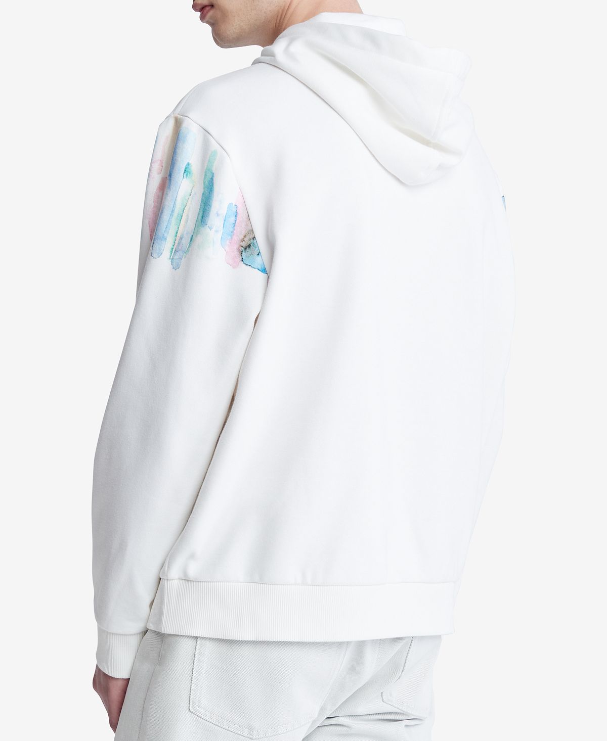 Calvin Klein Men's Long Sleeve Paint Splatter Graphic Logo Hoodie White Size Large