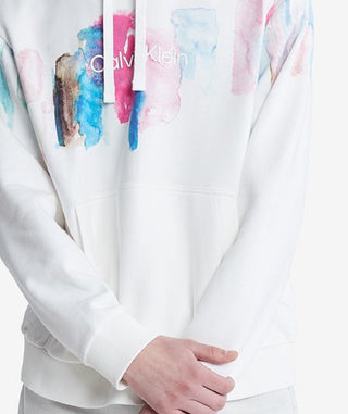 Calvin Klein Men's Long Sleeve Paint Splatter Graphic Logo Hoodie White Size Large