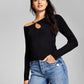 And Now This Women's Chain Cutout Long Sleeve Sweater Black Size X-Large