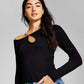 And Now This Women's Chain Cutout Long Sleeve Sweater Black Size X-Large