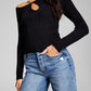 And Now This Women's Chain Cutout Long Sleeve Sweater Black Size X-Large
