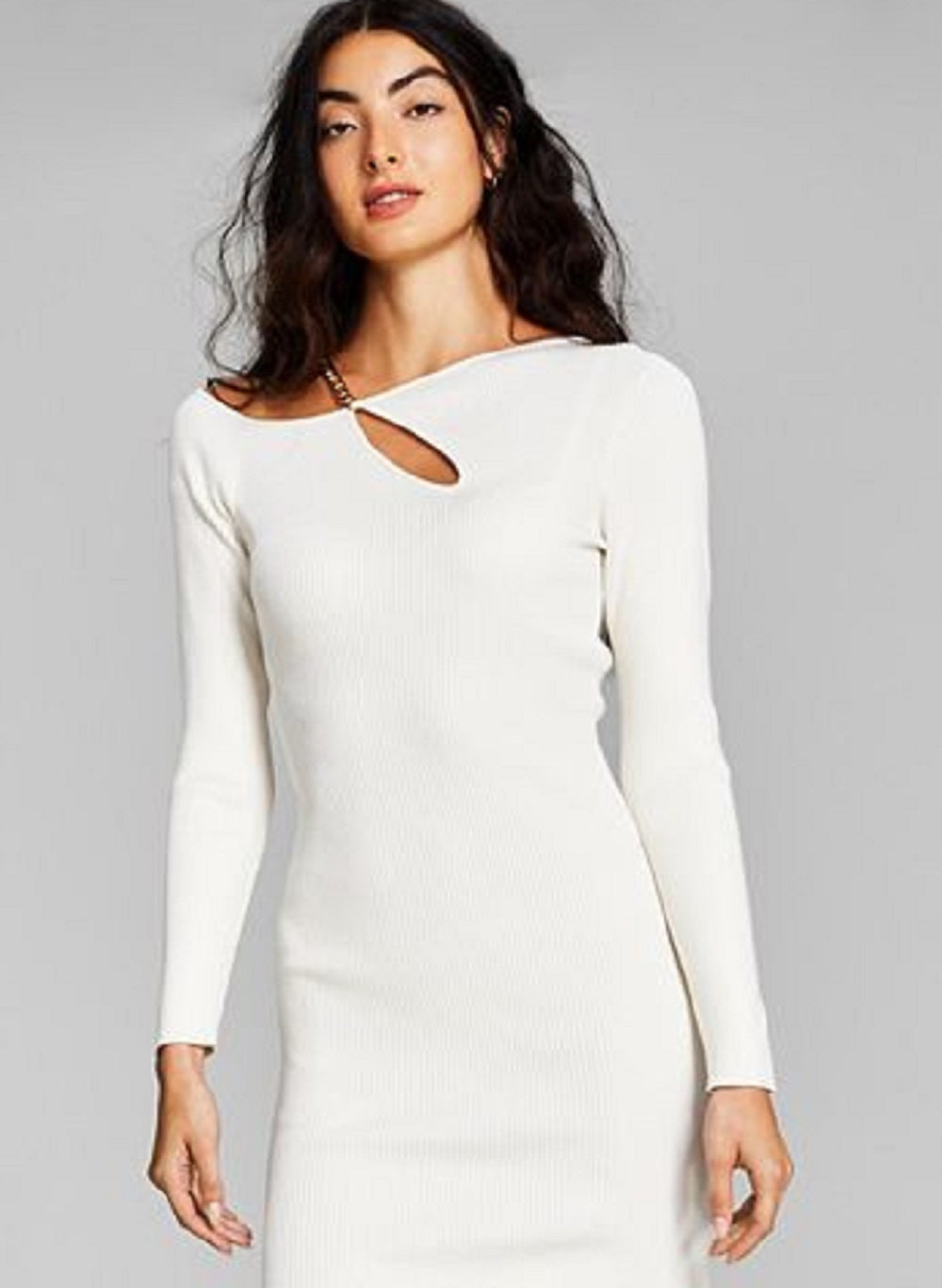 And Now This Women's Chain Cutout Long Sleeve Sweater Dress White Size Small