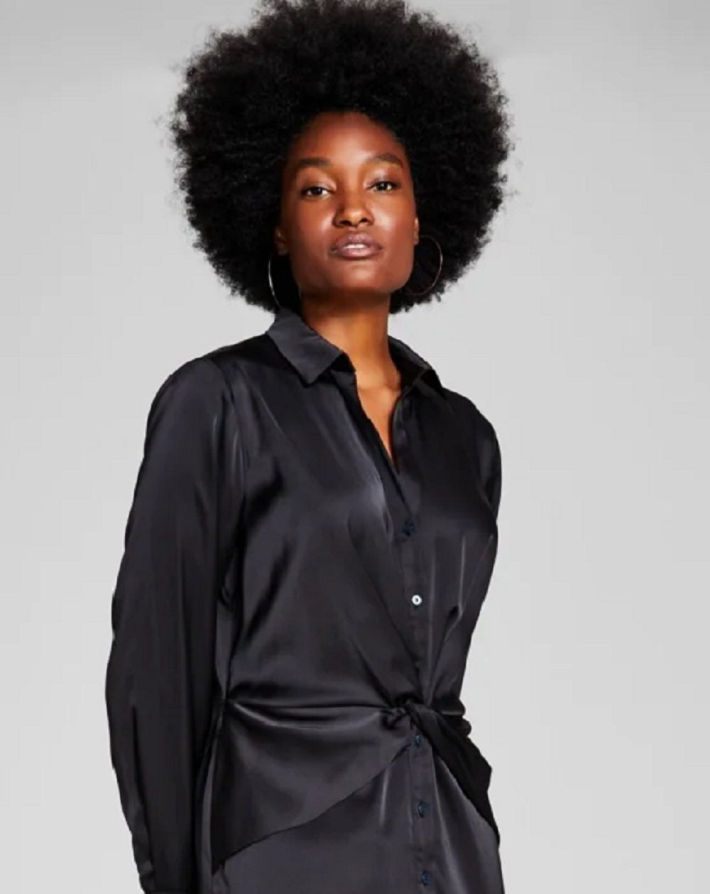 And Now This Women's Twisted Long Sleeve Shirtdress Black Size X-Small