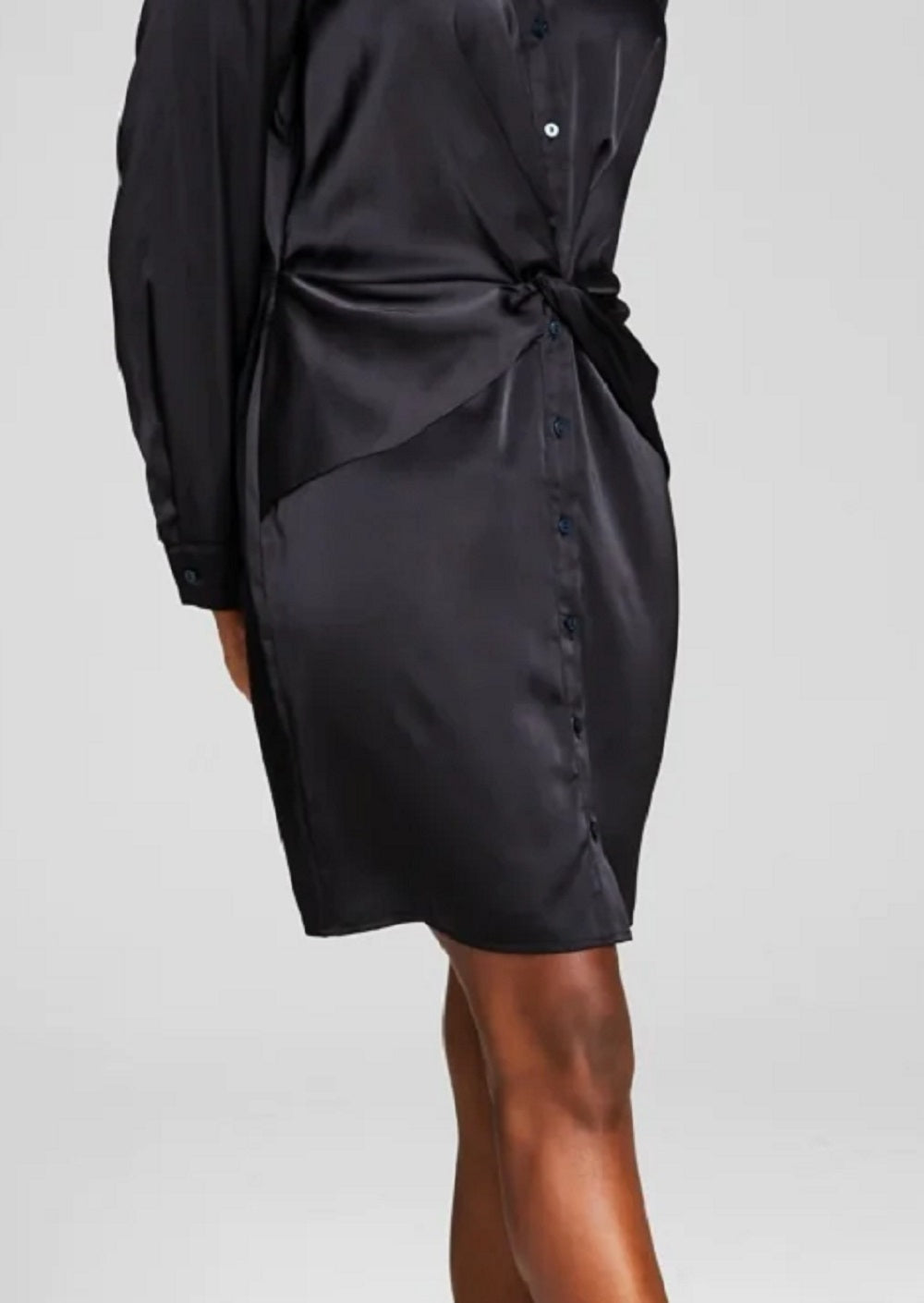 And Now This Women's Twisted Long Sleeve Shirtdress Black Size X-Small
