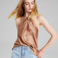 And Now This Women's Halter Neck Twist Front Tank Top Brown Size Large