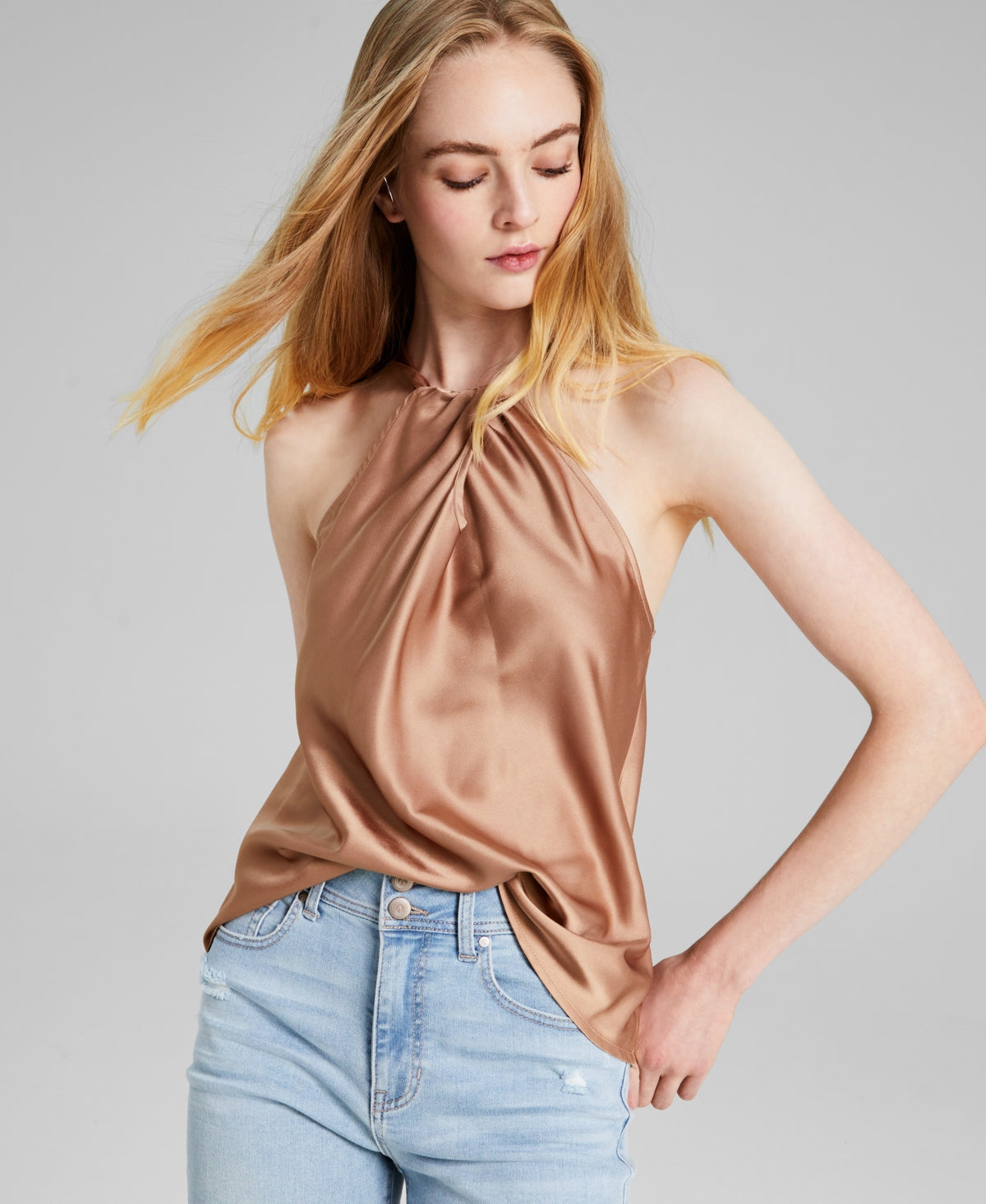 And Now This Women's Halter Neck Twist Front Tank Top Brown Size Large