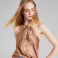 And Now This Women's Halter Neck Twist Front Tank Top Brown Size Large