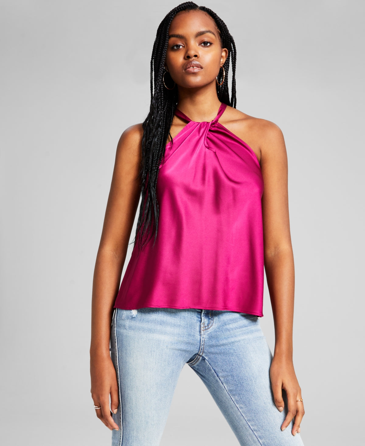 And Now This Women's Halter Neck Twist Front Tank Top Pink Size Medium
