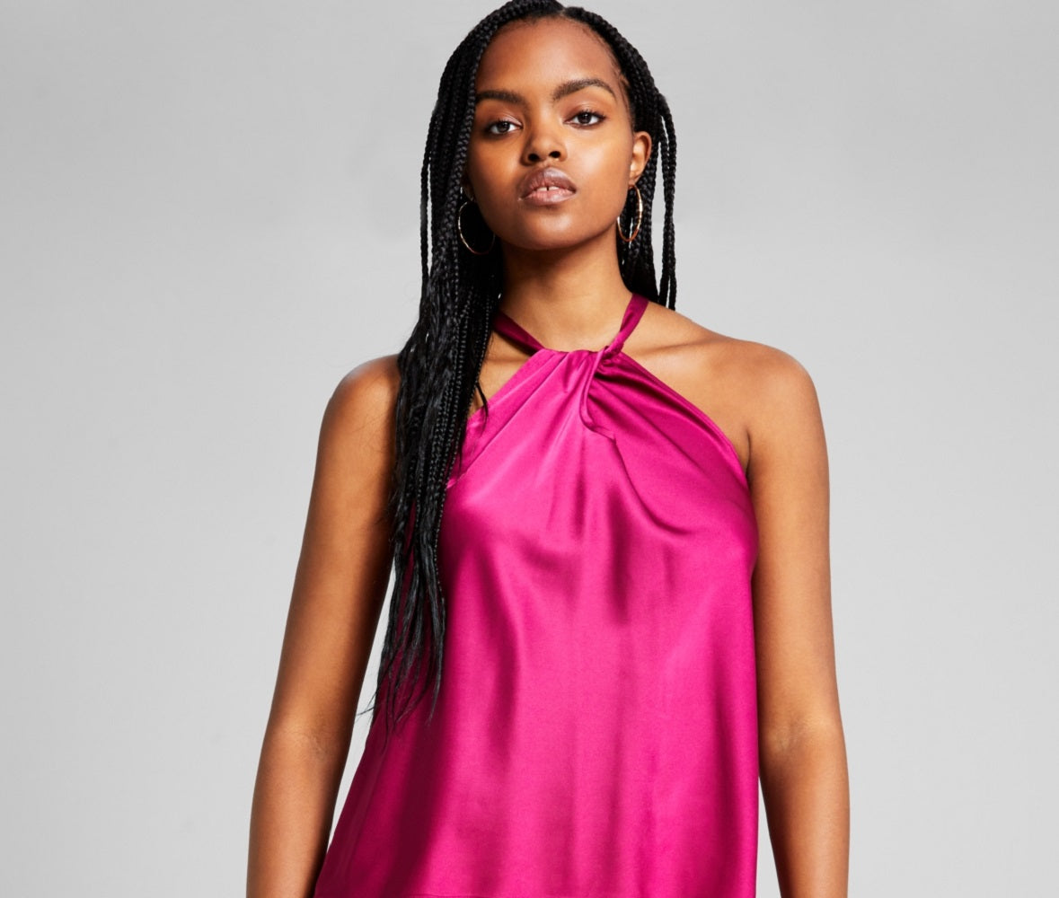 And Now This Women's Halter Neck Twist Front Tank Top Pink Size Medium
