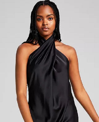 And Now This Women's Halter Neck Twist Front Dress Black Size Large