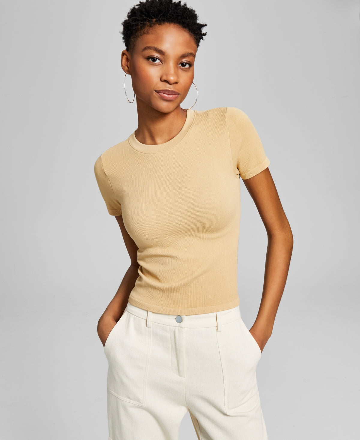 And Now This Women's Seamless Short Sleeve Crewneck Top Brown Size X-Large