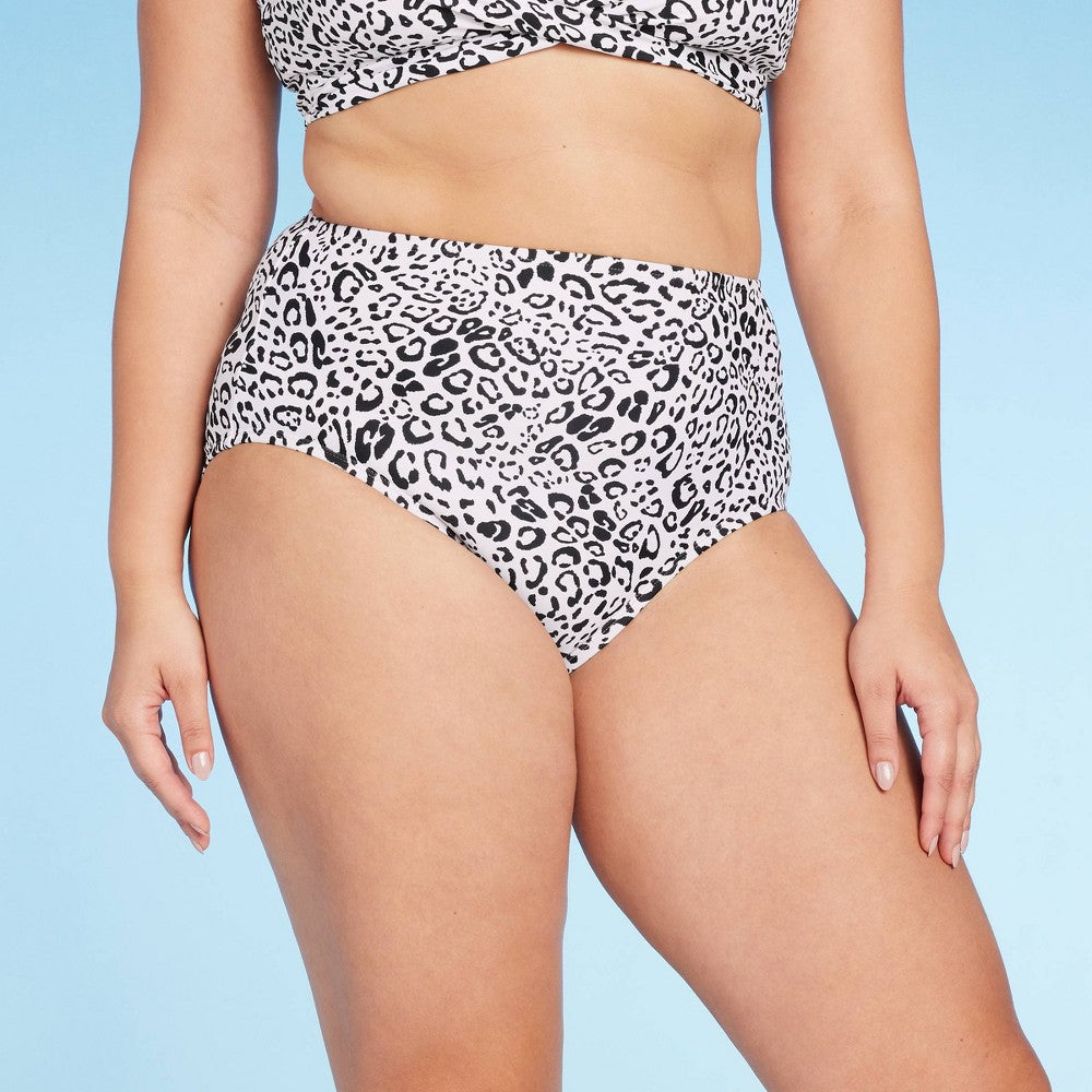 Kona Sol Women's Neutral Leopard Print High Waist Full Coverage Bikini Bottom Cream Size L