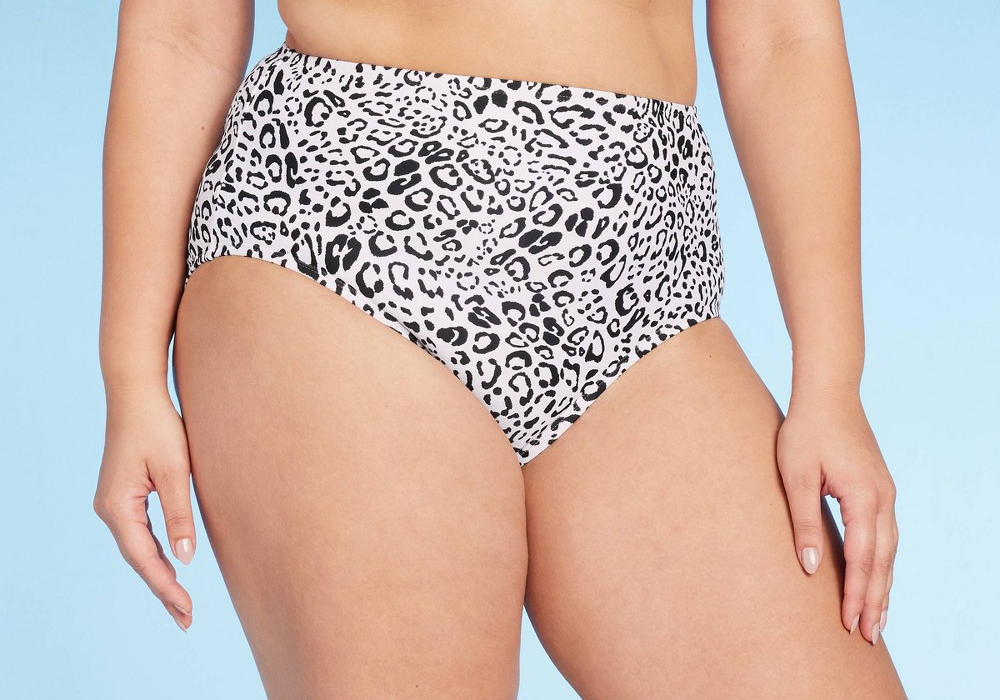Kona Sol Women's Neutral Leopard Print High Waist Full Coverage Bikini Bottom Cream Size L